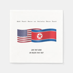 Flags of United States and North Korea Add Text Napkin