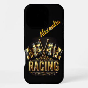 Flags of victory showcasing excitement in racing iPhone 16 pro max case