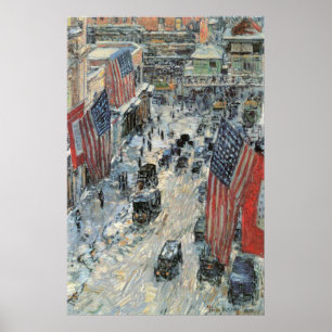 Flags on 57th Street by Childe Hassam, Vintage Art Poster