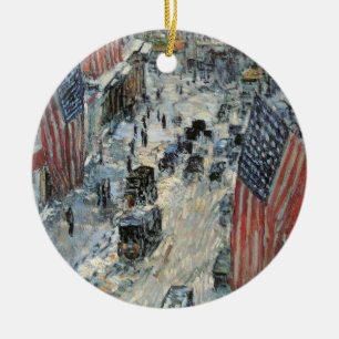 Flags on 57th Street by Frederick Childe Hassam Ceramic Ornament