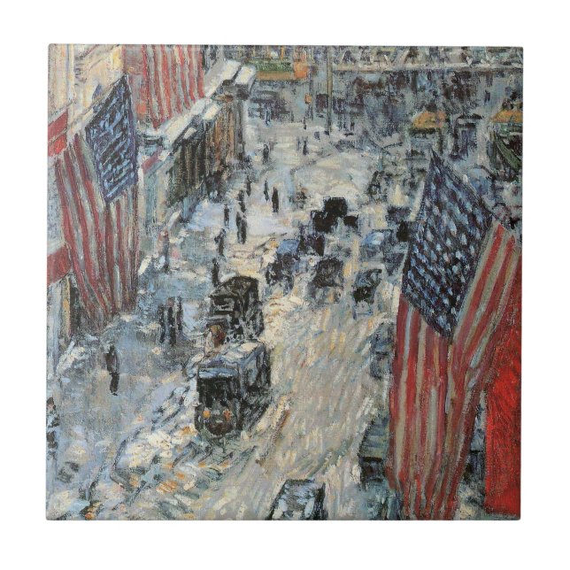 Flags on 57th Street by Frederick Childe Hassam Ceramic Tile (Front)