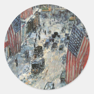 Flags on 57th Street by Frederick Childe Hassam Classic Round Sticker