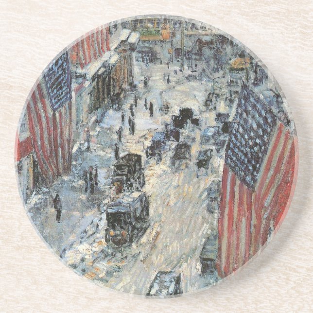 Flags on 57th Street by Frederick Childe Hassam Coaster (Front)