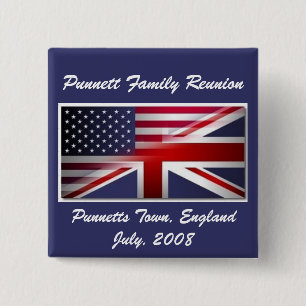 flags, Punnett Family Reunion, Punnetts Town, E... 15 Cm Square Badge