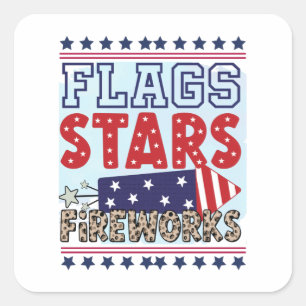 Flags Stars & Fireworks Patriotic US Independence Square Sticker