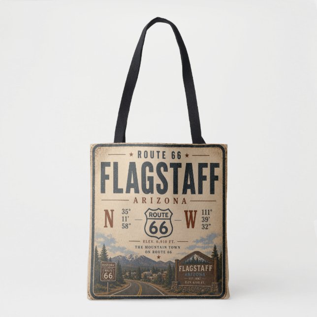 Flagstaff Route 66 Coordinates Trail  Tote Bag (Front)