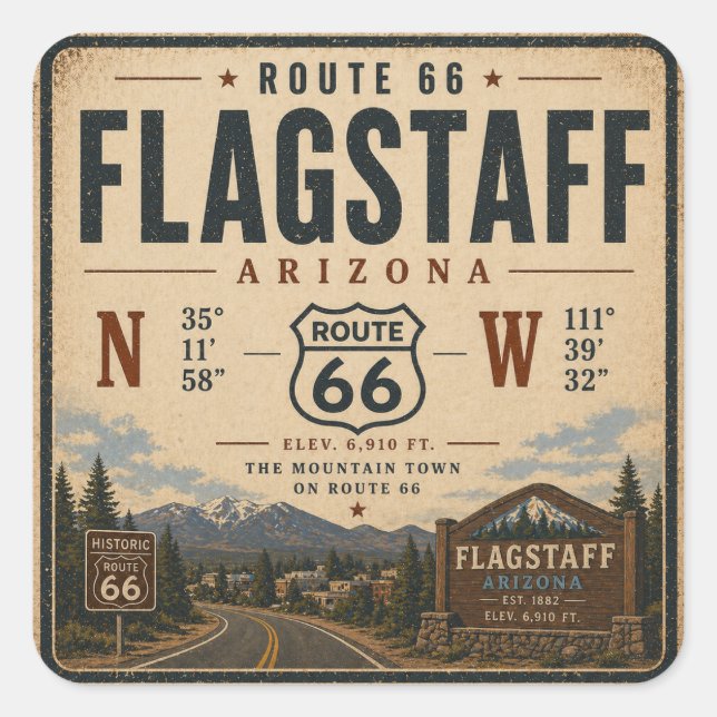 Flagstaff Route 66 Mountain Decal Square Sticker (Front)
