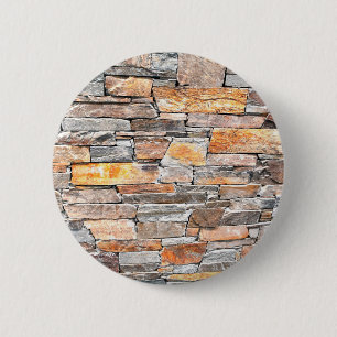 Flagstone natural tone stone pattern bricks  6 cm round badge