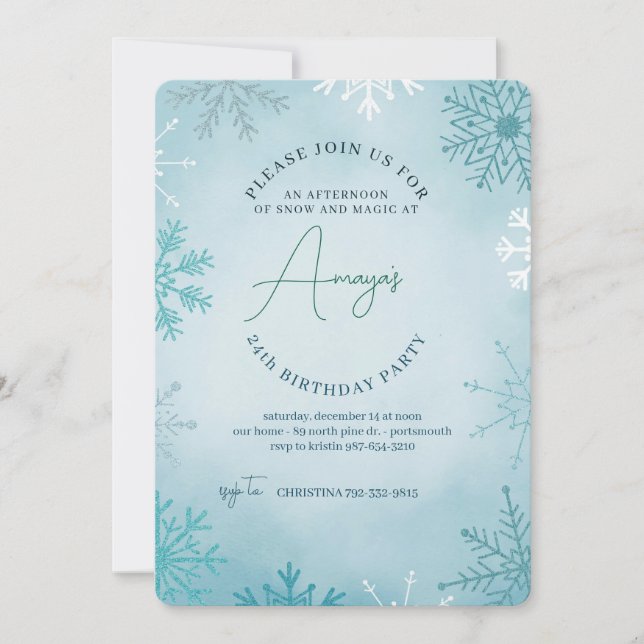 Flakes Frame Winter Birthday Bash Invitation (Front)