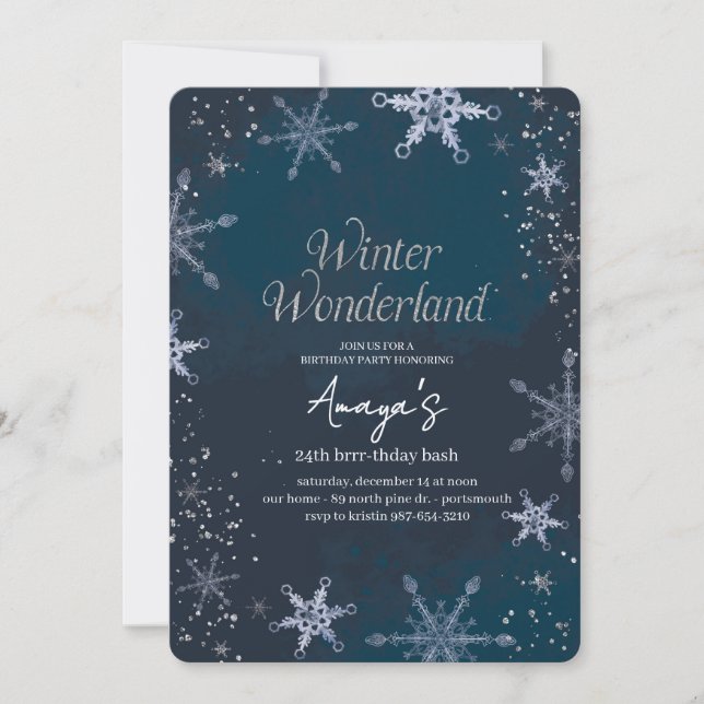 Flakes Frame Winter Birthday Bash Invitation (Front)