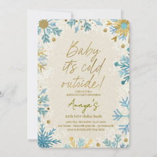Flakes Frame Winter Birthday Bash Invitation