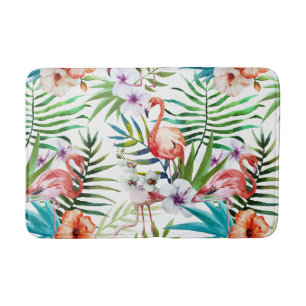 Flamboyant Flamingo Tropical nature garden pattern Bath Mat