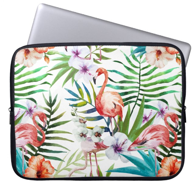 Flamboyant Flamingo Tropical nature garden pattern Laptop Sleeve (Front)