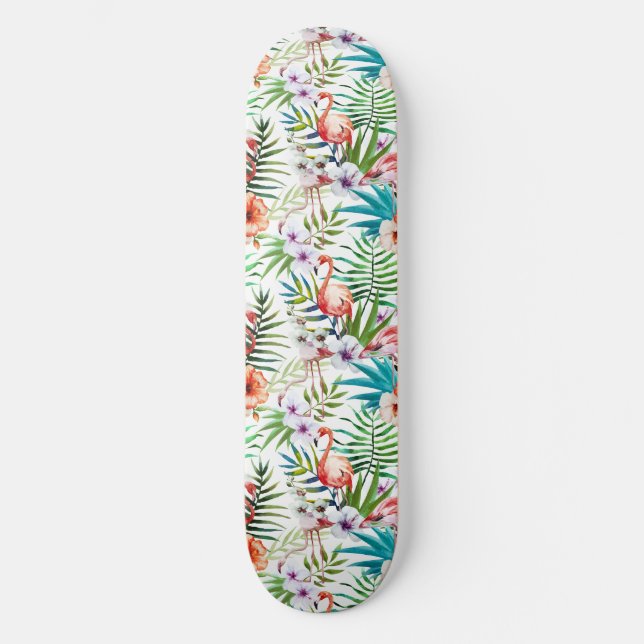 Flamboyant Flamingo Tropical nature garden pattern Skateboard (Front)