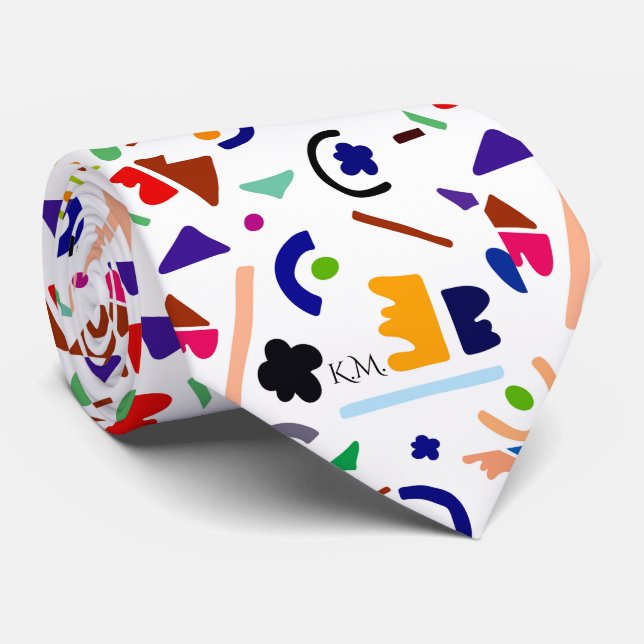 Flamboyant Modern Playful Geometric Chic Monogram Tie (Rolled)