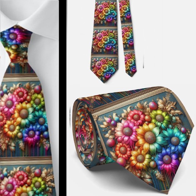 Flamboyant Neck Tie | Rainbow Flowers Faux Glitter (Creator Uploaded)