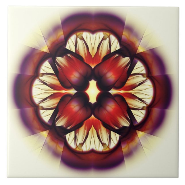 Flamboyant red floral decoration ceramic tile (Front)