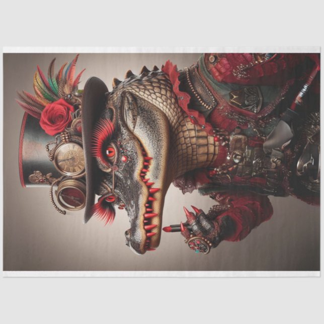 Flamboyant Steampunk Style Alligator Decoupage Tissue Paper (Front)