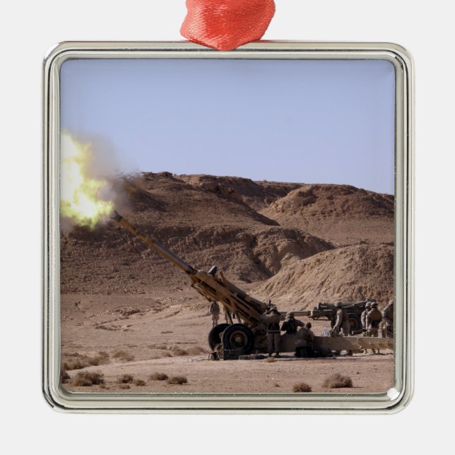 Flame and smoke emerge from the muzzle metal tree decoration (Front)