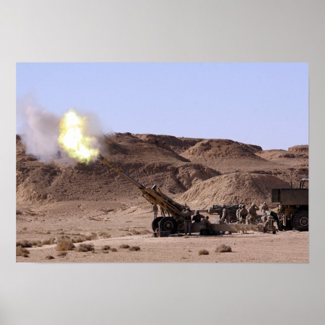 Flame and smoke emerge from the muzzle poster (Front)