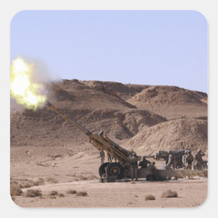 Flame and smoke emerge from the muzzle square sticker