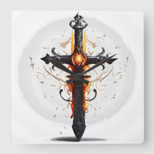 #Flame #Cross Art: #Inspiring Design Square Wall Clock