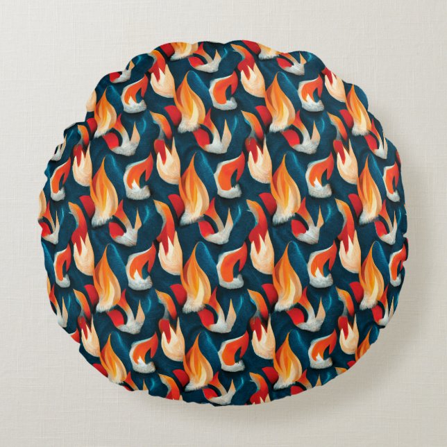 Flame Fabric | Red And Blue Repeating Pattern Round Cushion (Front)