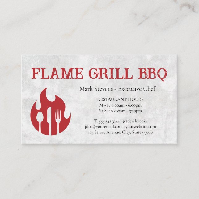 Flame Grill Utensils | Restaurant Logo Business Card (Front)