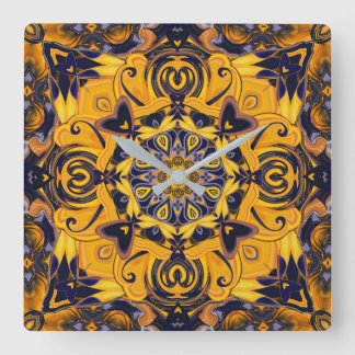 Flame Hearts Blue and Gold Wall Clock