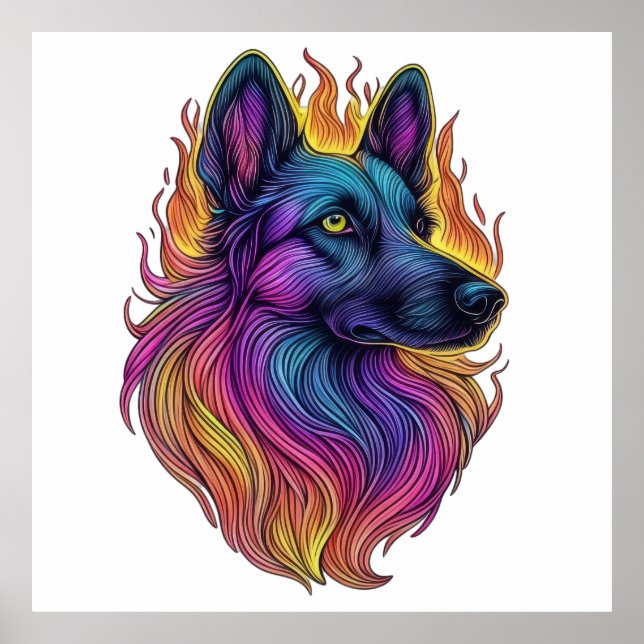 Flame-Kissed Canine Poster (Front)