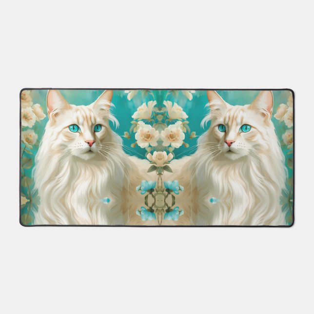 Flame Lynx Point Siamese Mirror Portrait Art Desk Mat (Front)