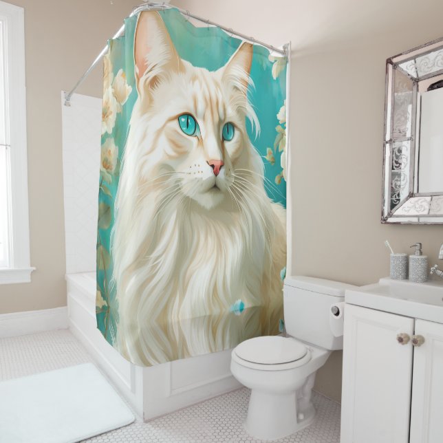 flame Lynx Point Siamese Portrait Art Shower Curtain (In Situ)