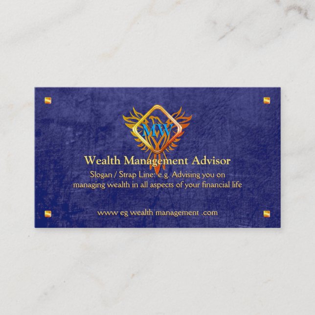 Flame Phoenix, blue leather-look, Wealth Advisor Business Card (Front)