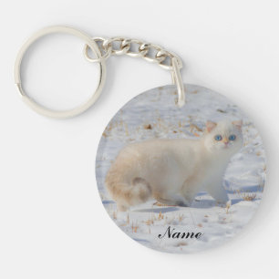 Flame Point Cat with Blue Eyes in the snow Key Ring