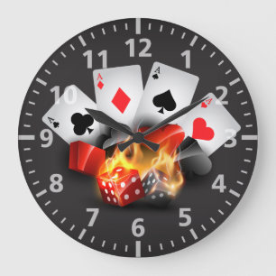 Flame Poker Casino Black Large Clock