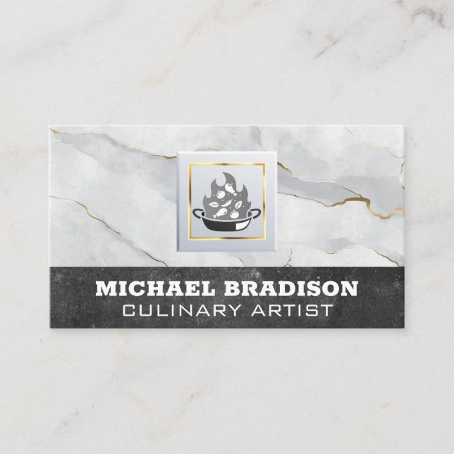 Flame Pot Logo | Marble Business Card (Front)