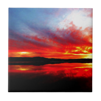 Flame red sun going down ceramic tile