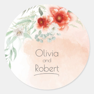Flame Scarlet Coral Flowers Classic Round Sticker