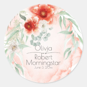 Flame Scarlet Coral Flowers Classic Round Sticker