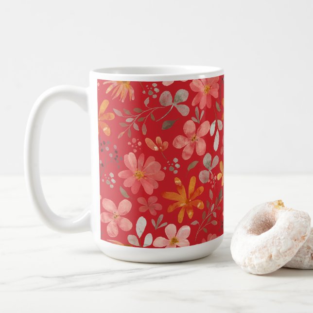 Flame Scarlet Floral Mother's Day Coffee Mug (With Donut)