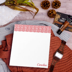 Flame Scarlett With White Crochet Lace Pattern Notepad