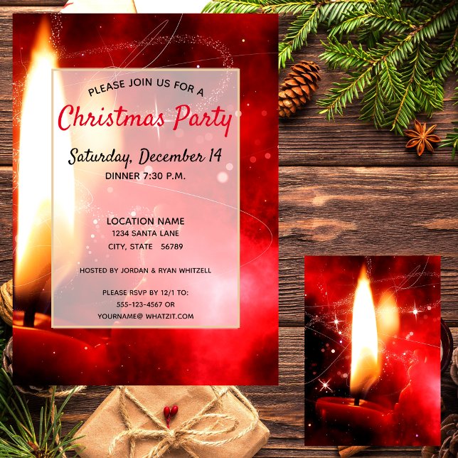 Flame Single Red Candle Christmas Party Invitation (Creator Uploaded)