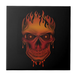 Flame Skull Ceramic Tile