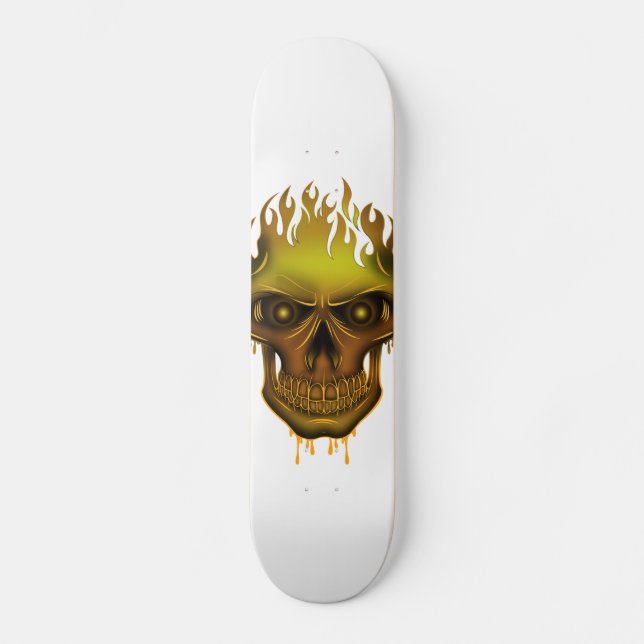 Flame Skull - Gold Skateboard (Front)