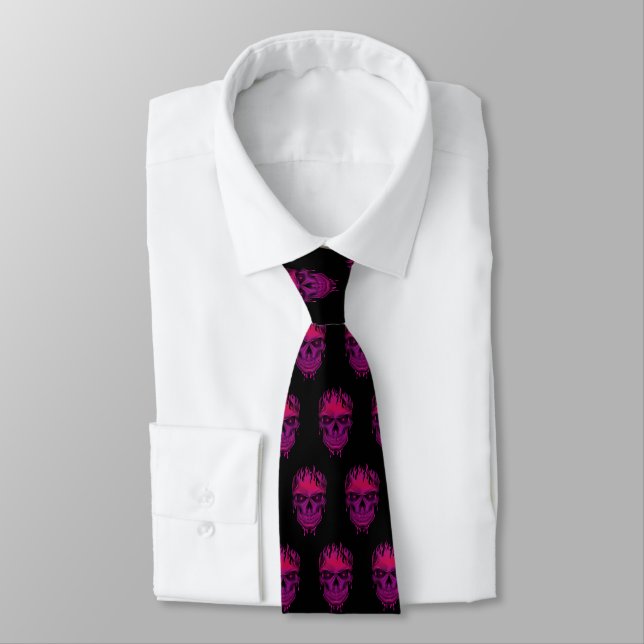 Flame Skull - Hot Pink Tie (Tied)