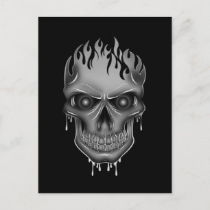 Flame Skull - Silver Postcard