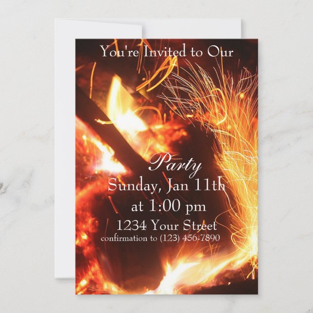 Flame sparks Party Invite full (Front)