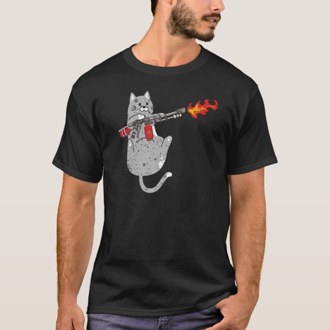 Flame Thrower Cat Flamethrower Fire Weapon Kitty   T-Shirt (Front)