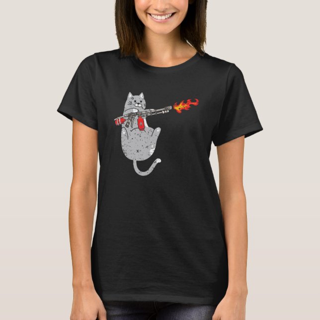 Flame Thrower Cat Flamethrower Fire Weapon Kitty T-Shirt (Front)