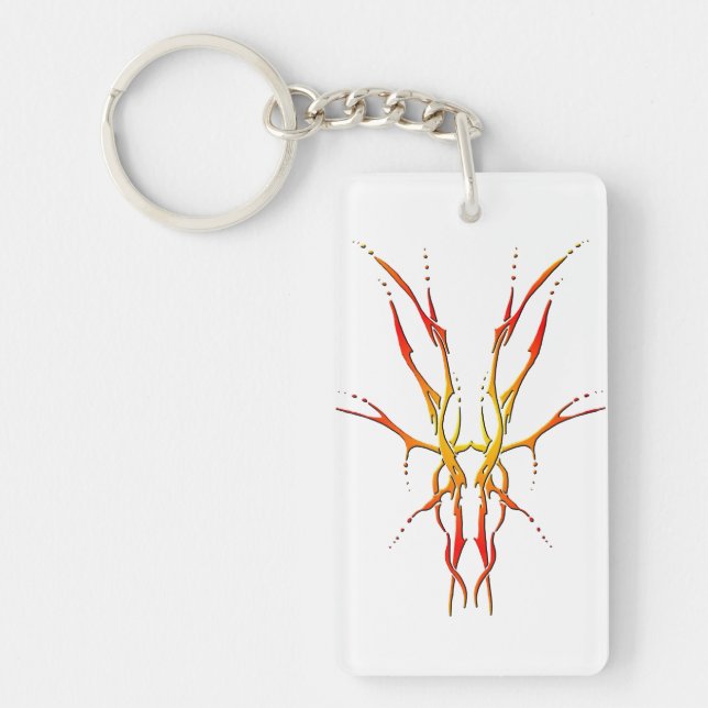 Flame Tribal Deer Skull Hunting Design Key Ring (Front)
